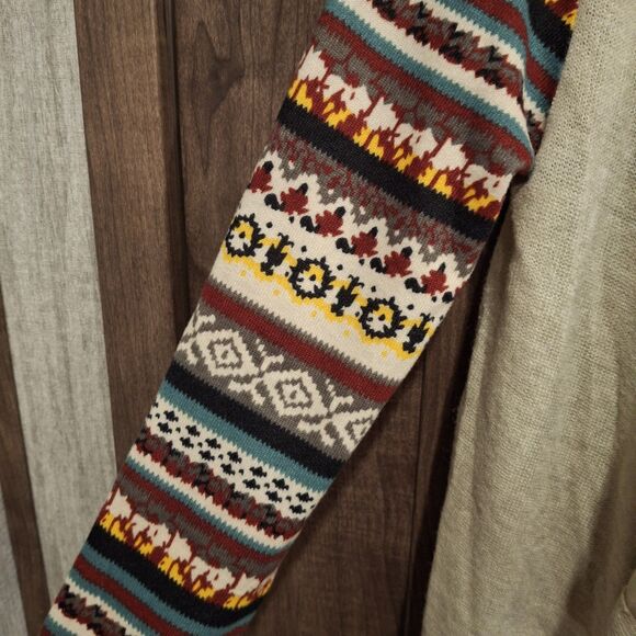 Flying Tomato Women Taupe Open Cardigan Aztec Long Sleeves Sz M - Picture 3 of 4